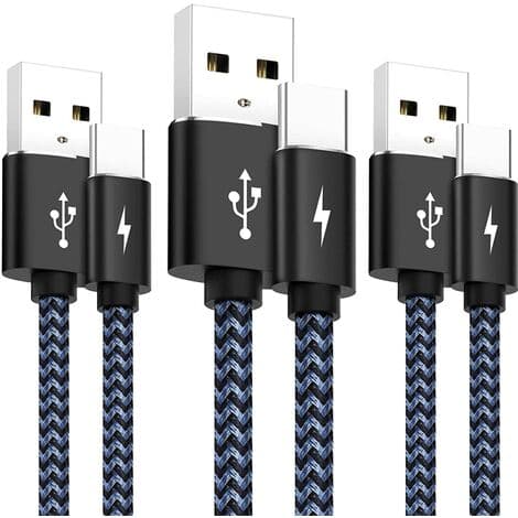 USB Typ C-kabel 3-pack [1M+1M+2M] USB C-kabel Snabbladdare Nylonflätad kabel Kompatibel med Samsung S20 S10 S9 S8, Note 10, Huawei, Sony LG och