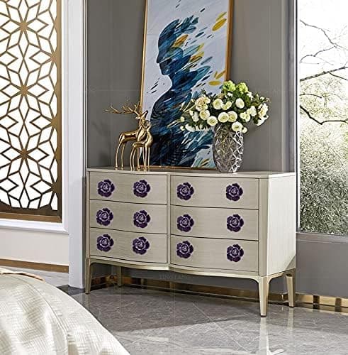 8 stk elegante lilla roseblomst keramiske skapknapper