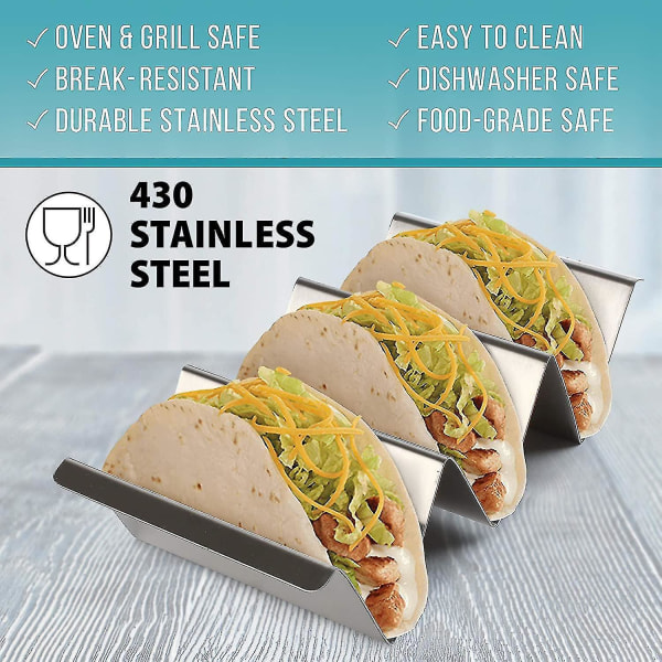 Holder Stand, Racks With Handles, Set Of 4 Stainless Steel Serving Trays, Easy To Fill Tacos Plates, Oven Grill Dishwasher Safe, Holds Up To 3 Or 2 Ta