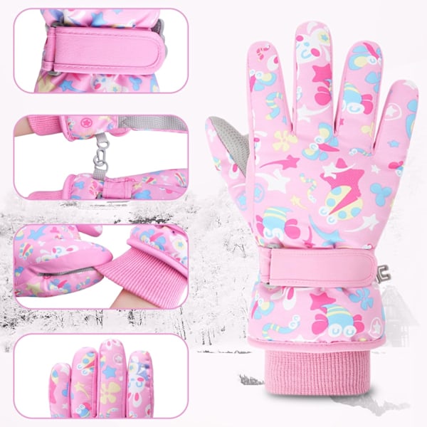 Barn Skidhandskar Vinter Kalla Väder Vindtäta Varma Snowboard Sport Vantar för Pojkar Flickor D  Pink 46 years old
