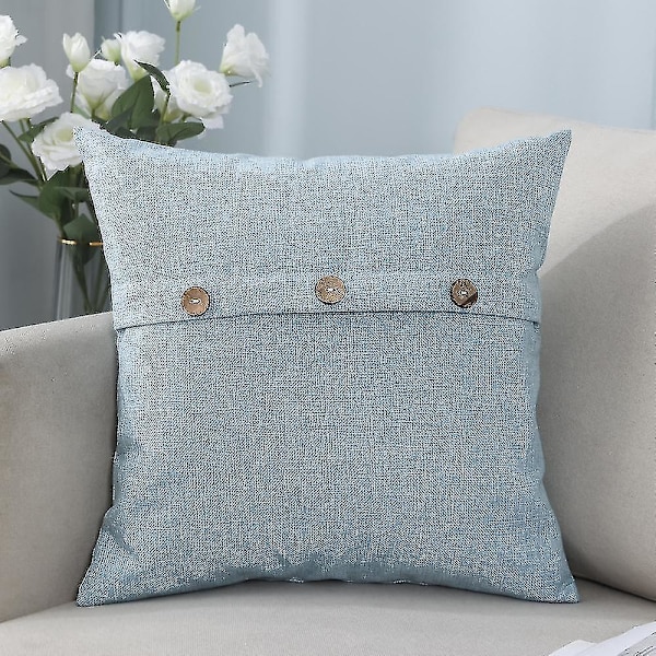 Blågrønne putetrekk 18x18 tommer med trippelknapper, sett med 2, chenille, rustikk gårdshus, dekorative putetrekk, firkantet putetrekk til hjemmet