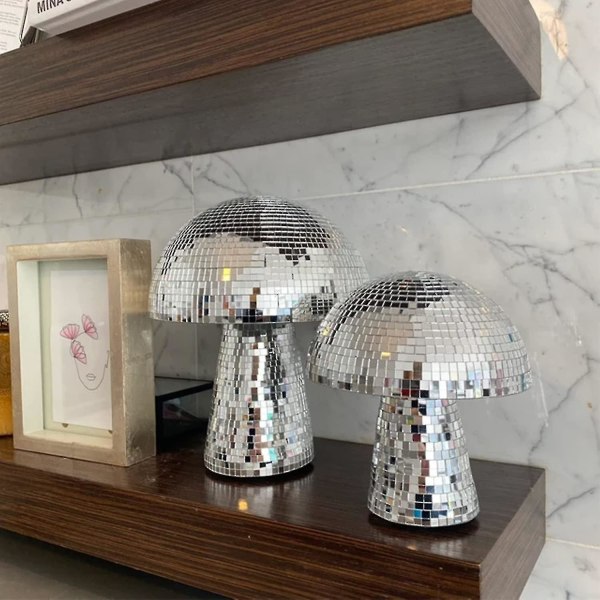 Mushroom Disco Ball, silver reflekterande svampprydnad för fest, rum, bordsdekoration