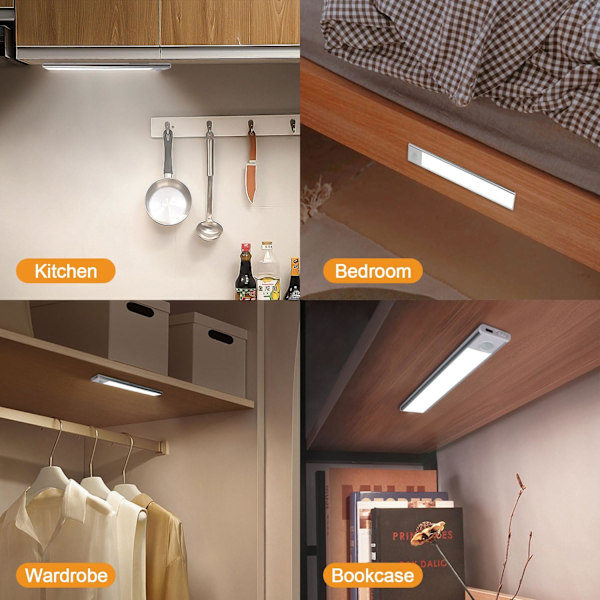 Kaapin alle asennettavat valot, 6500K kylmä valkoinen LED-liiketunnistimen valo USB-ladattava magneettiteipillä sisätiloihin keittiöön, vaatekaappiin, portaisiin, autotalliin