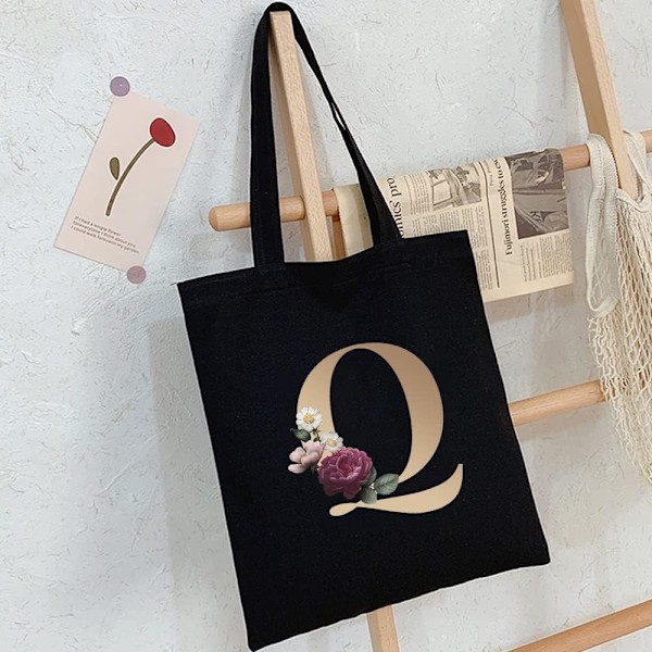 26 bogstaver trykt lærred genanvendelige indkøbsposer, sammenklappelig afslappet rejse håndtaske, skulder strand tote tasker, shopper taske miljøvenlig super stærk vaskbar Gold Q