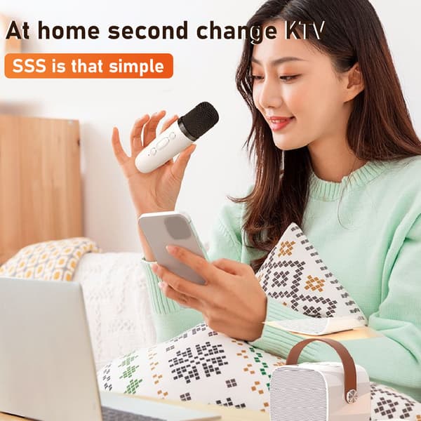 Mini karaokemaskinset stöder Bluetooth AUX USB-minneskort bärbar Bluetooth-högtalare med trådlös mikrofon White