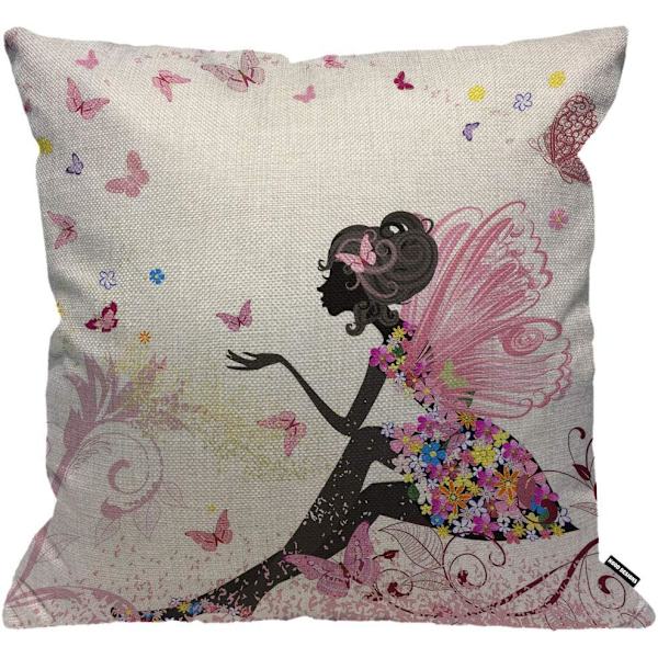 Fjärilsflicka kuddfodral, rosa vingälvor och fjärilar prydnadskuddfodral hemdekorativt för män/kvinnor vardagsrum sovrumssoffa stol 18X18 Multi 28
