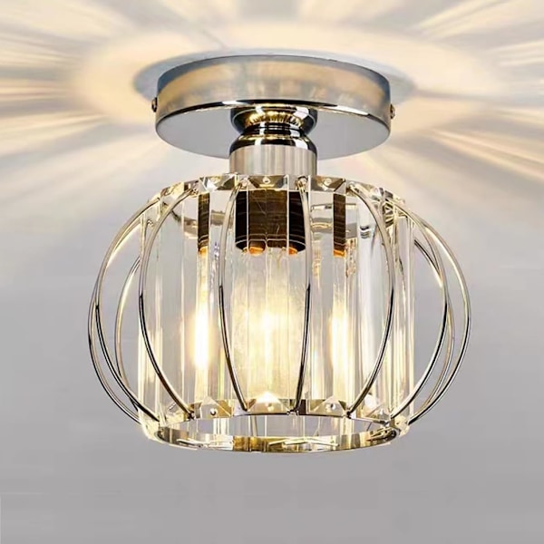 Mini Krystall Taklampe Moderne Krom Halvmontert Taklampe for Soverom Spisestue Stue Gang Chrome (Crystal Lampshade)