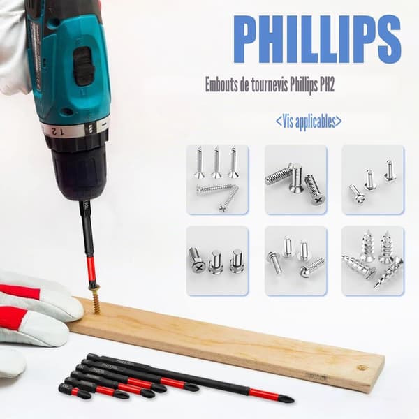 Sæt med 12 Phillips skruetrækkerbits, industriel-kvalitet magnetisk PH2 skruetrækkerbitssæt