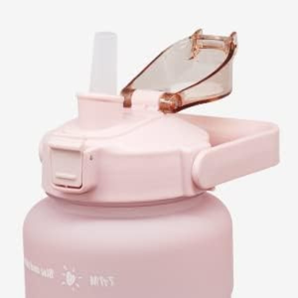 2 Liters Vannflaske, 2L Vannflaske med Sugerør, Lekkasjetett Sportsvannflaske med Tidmerker, Stor Motiverende Vannflaske for Trening, C Pink Blue 2 Litre