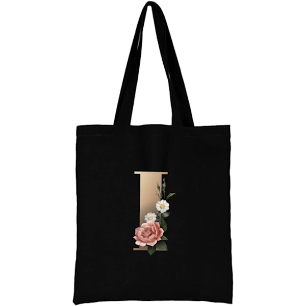 26 bokstäver tryckt canvas återanvändbara matkassar, hopfällbar casual resehandväska, axel strand tote väskor, shopper väska miljövänlig super stark tvättbar Gold I