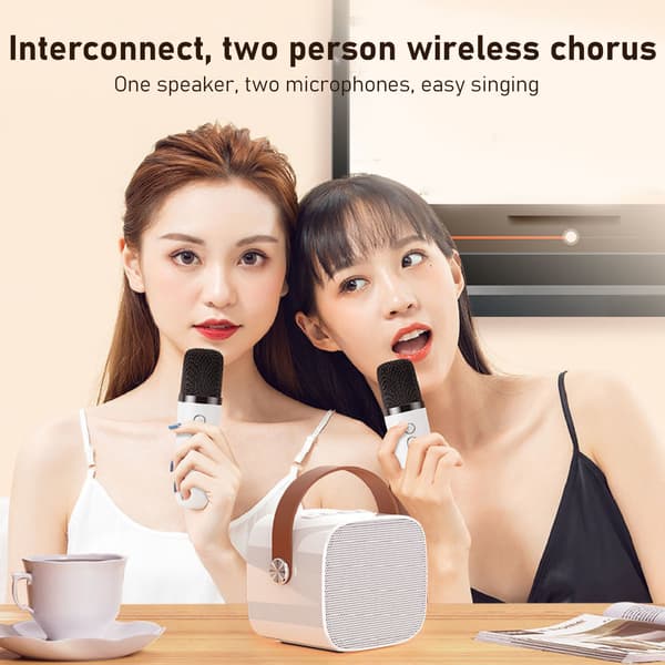 Mini karaokemaskinset stöder Bluetooth AUX USB-minneskort bärbar Bluetooth-högtalare med trådlös mikrofon White