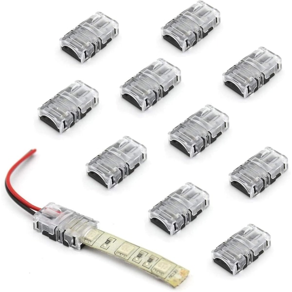 2-pinners LED-stripekontakt 8mm, 10stk 2-pinners LED-stripekontakt for Smd 5050/3528 LED-stripe Enkeltfarget Vanntett, Hurtigkontakter for LED-striper An
