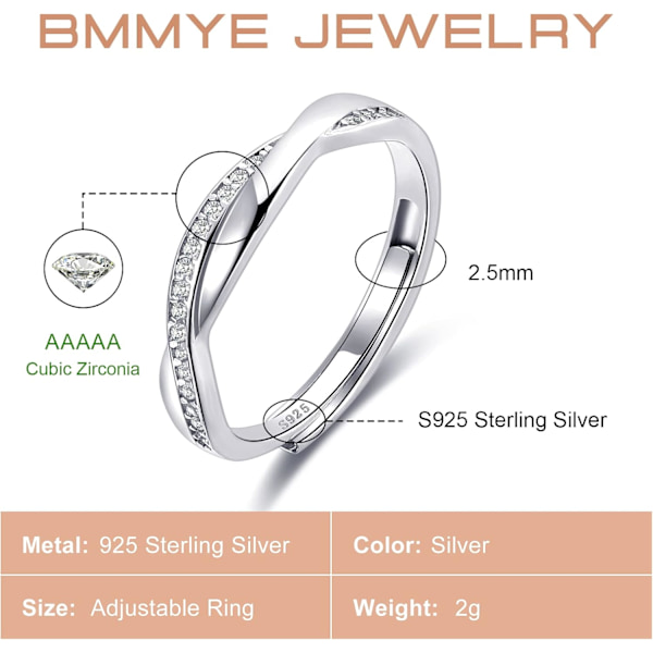 Sølvringer for kvinner Kjærlighetsknute Ringer Justerbare Åpne Fingerfjærringer Smykkegaver Kryssede Ringer for Kvinner med Cubic Zirconia style12