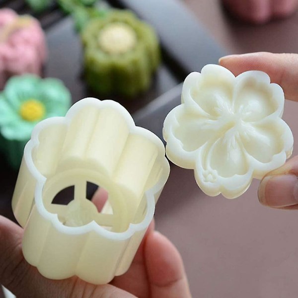 Blommig Månkakaform Set med 4 st Kakstämplar, DIY Handpressad Kakor