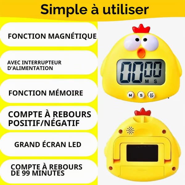 Kycklingformad kökstimer, digital timer i tecknad stil yellow