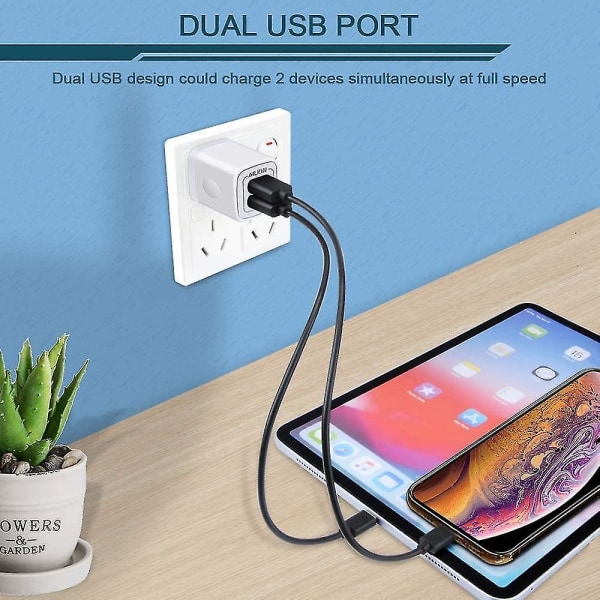 USB-vegglader, laderadapter, 2-pakke 2,4A dobbel port hurtigladerplugg Cu