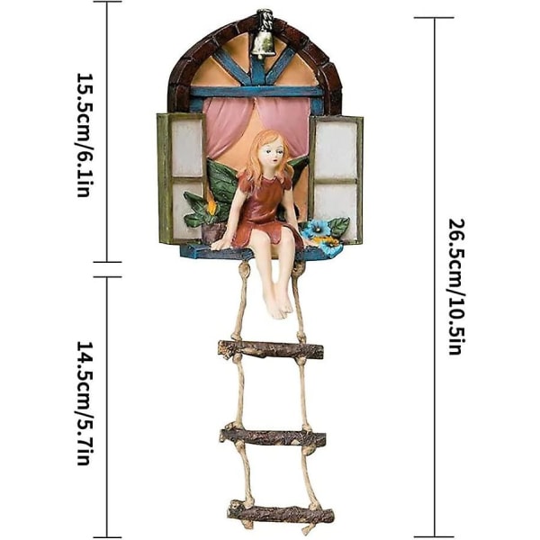 Fe-hagevinduestatue Miniatyrjente Stige Hengende Tre Skulptur Mikrolandskap Ornament Dekorasjon 1 stk