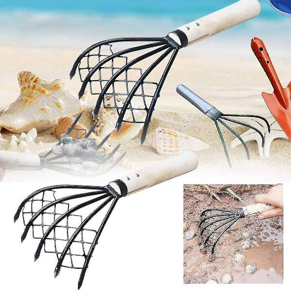 Krabba-gaffel, Krabba-rake, Med Nät, Klorake, Handrake För Att Gräva Efter Skaldjur, Strand (1 Styck, Svart)