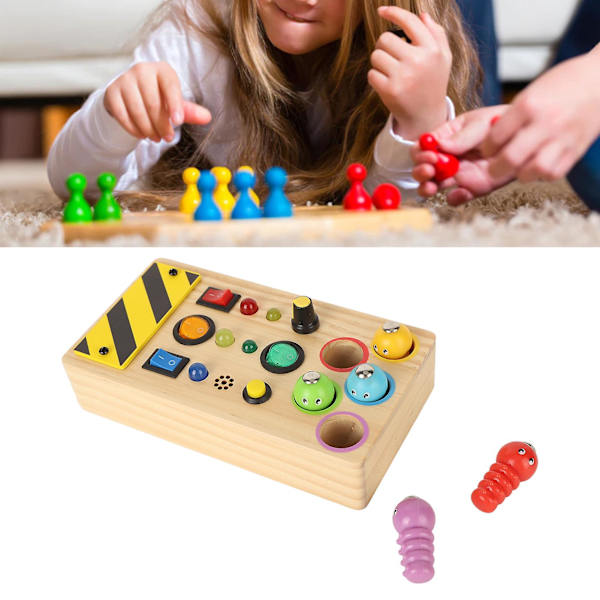 Träleksaker med sensoriska funktioner, LED-lampor, pedagogiska tryckknappar, omkopplare, fiskespel för småbarn och barn