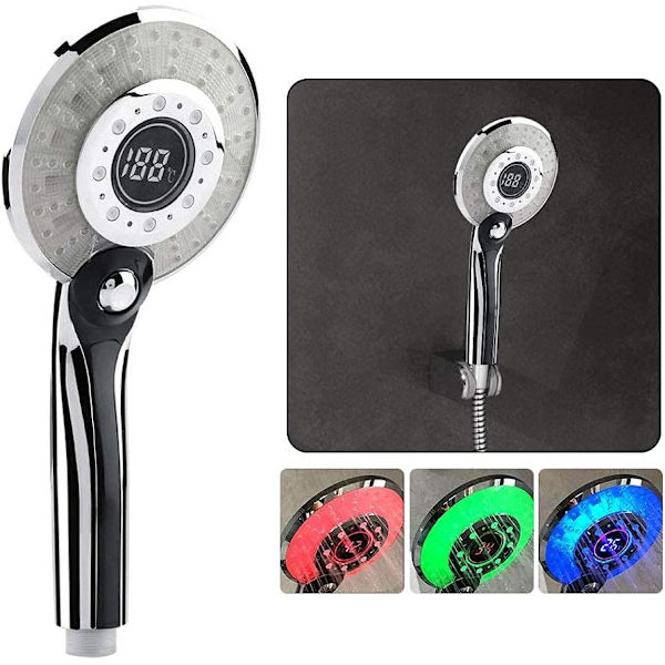 LED Digital Duschhanddusch, bärbar handdusch med 3-färgs temperaturkontroll LED-ljus 3 spraylägen Vattenbesparande dusch Multicolour