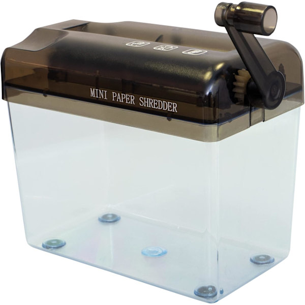 Mini Manuell Shredder - Perfekt for Sikker Makulering av Dokumenter, Papir og Konvolutter. Kan Brukes på Kontoret, i Butikker, Hjemmet og Skolen. Transparent