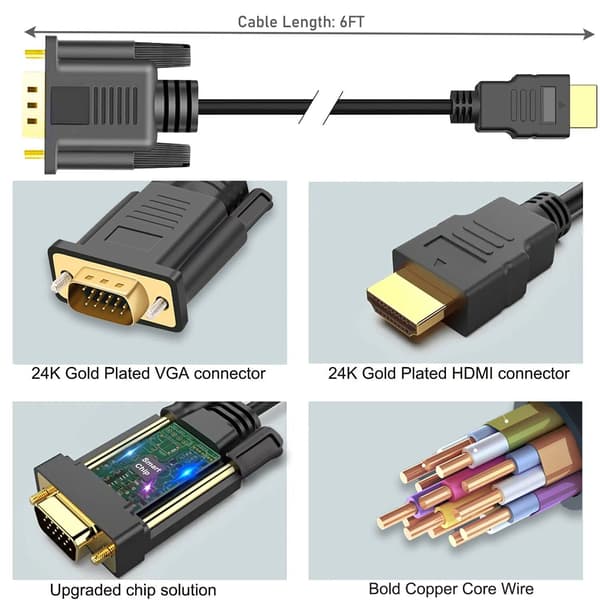 HDTV til VGA-konverterkabel — HD-videoadapter / HDTV til VGA-kabel — 1,8 meter, sort