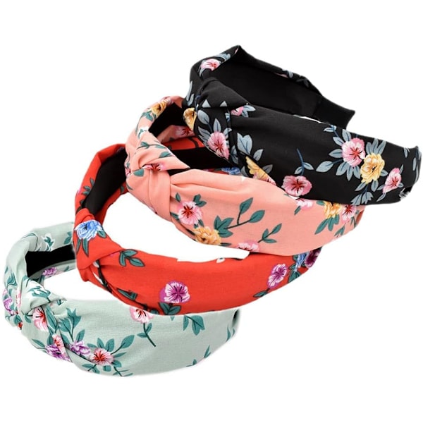 Hårband med blommönster för kvinnor, huvudband för vuxna kvinnor, blandade tyger, hårband, Alice-band för kvinnor, Storbritannien, endast knuthårband, håraccessoarer (ArchR ArchRoseColor4 1 count (Pack of 4)