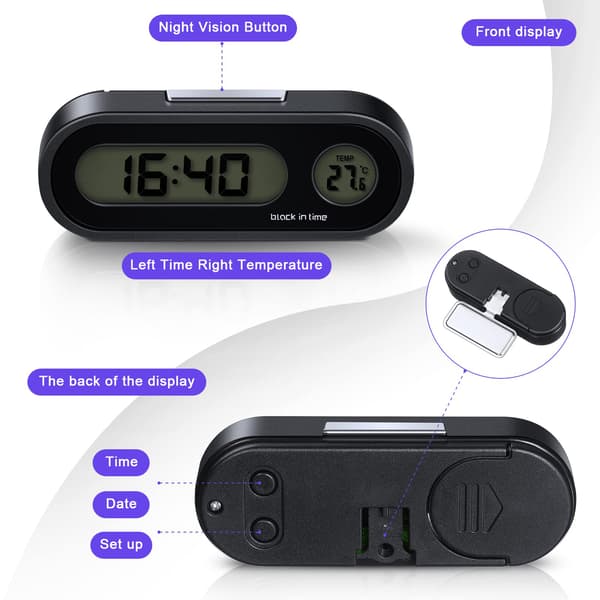 Förpackning Bil Digital Klocka, 2 i 1 Digital Klocka med Termometer för Bilens Instrumentbräda