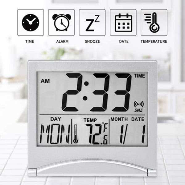 2 stk. digitalt rejsevækkeur foldbart LCD-ur med kalender temperatur snooze-tilstand display bærbart skrivebord