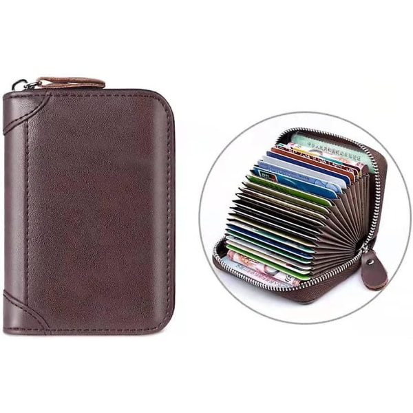 20 Card Slots Credit Holder, Rfid Blocking Genuine Leather Accordion Case For Women Or Men With Zipper