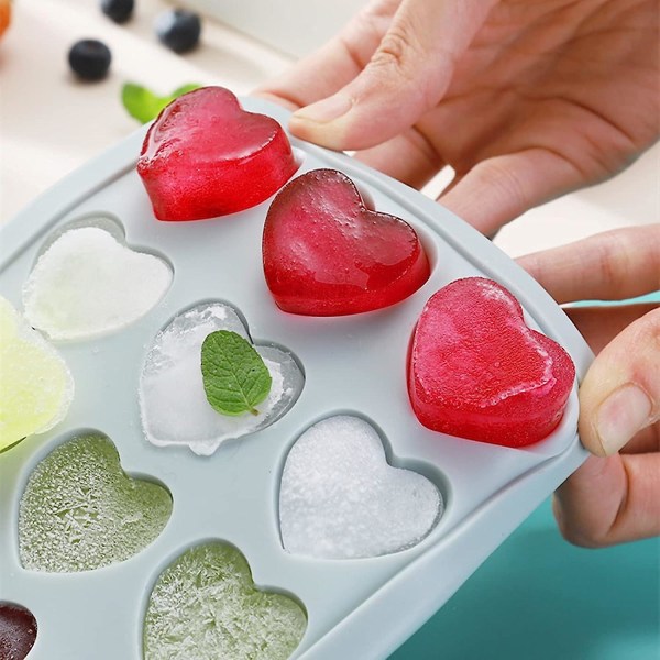 1 Piece 21 Compartment Heart Shaped Ice Cube Tray With Lid, Silicone Heart Shaped Mold, Blue