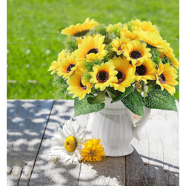 Kunstig Solsikkebuket Silke Solsikke Falsk Gul Blomst Hjemmedekoration W