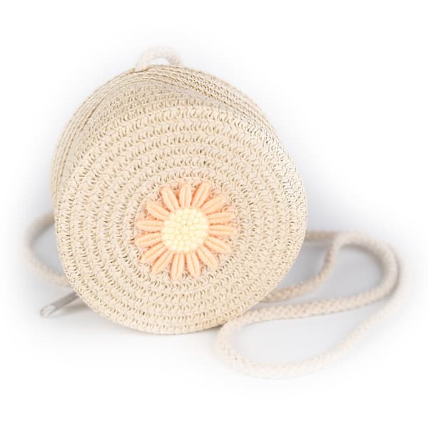 Børnetaske Strå Rund Beige - Busy Lizzie