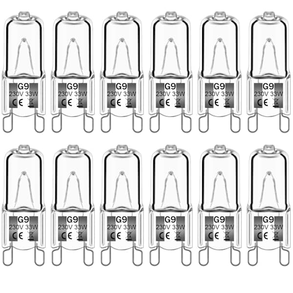 12-pack G9 halogenlampor varmvit klar kapsel dimbar 33W 230V