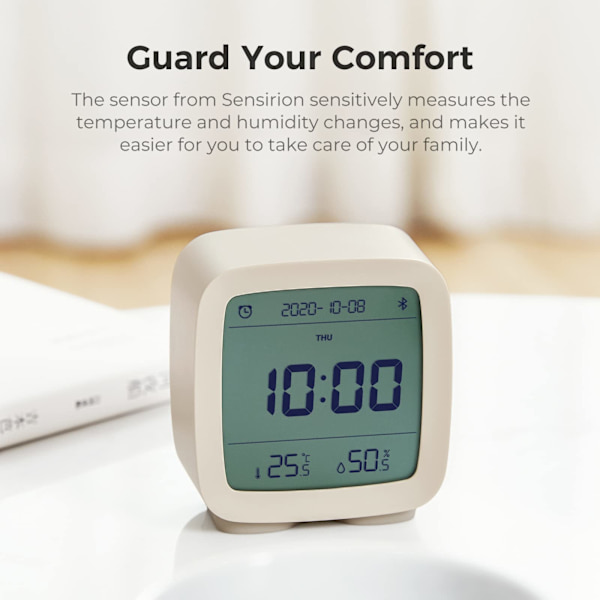 Bluetooth-väckarklocka, App-styrd Digital Smartklocka med Datum, Tid, Temperatur, Luftfuktighet, Snooze-funktion, 16 Alarm och 8 Ringsignaler White