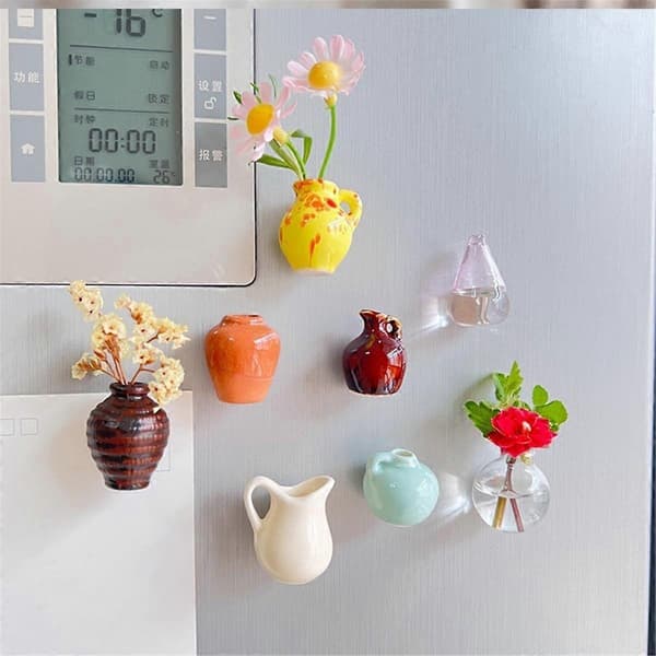 Högkvalitativa 8 st Mini Vas Magneter för Kylskåp, Mini Keramisk Vas Kylskåpsmagneter, 3D Blomvas Söt Plantering