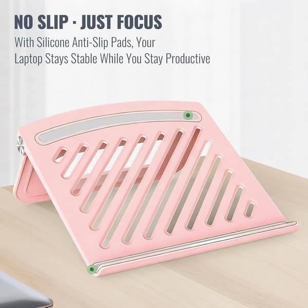 Søt justerbar laptopstativ - Sammenleggbart ventilert solid skrivebordsstativ, sklisikkert for MacBook hjemmekontor, morsom gave til kvinner Pink