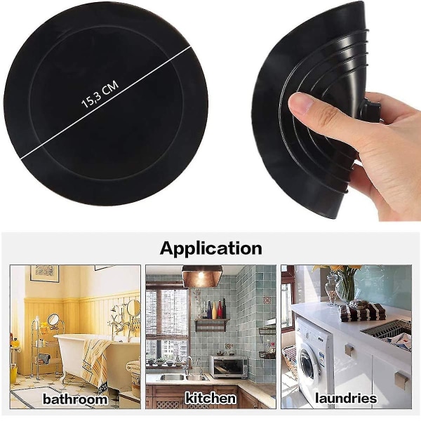 Silikoninen pesualtaan tulpan halkaisija 15,3 cm keittiöön, kylpyhuoneeseen ja pyykinpesuun Black Hy