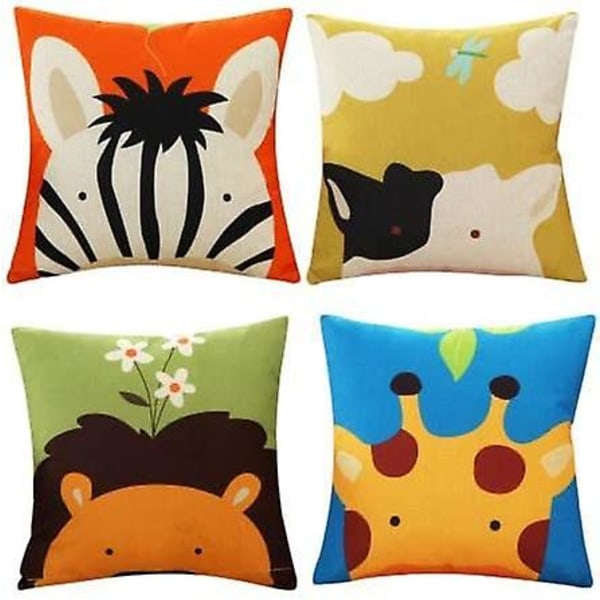 4 Pack Djurkuddfodral Barnkuddar Cartoon Throw Pillow Covers Barnkuddfodral, 18 X 18 Tum