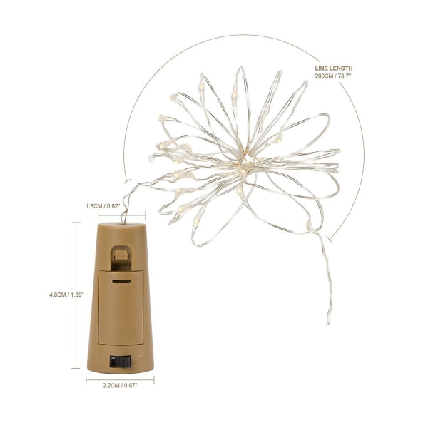 8-pakkaus pullonvaloilla, 2m 20 LED-korkkivalo viinipulloille, kuparilankakeijuketjun valaistus