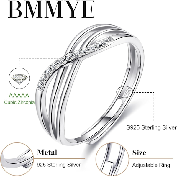 Sølvringer for kvinner, kjærlighetsknute-ringer, justerbare åpne fjærringer, smykker, kryssede ringer for kvinner med cubic zirconia style5
