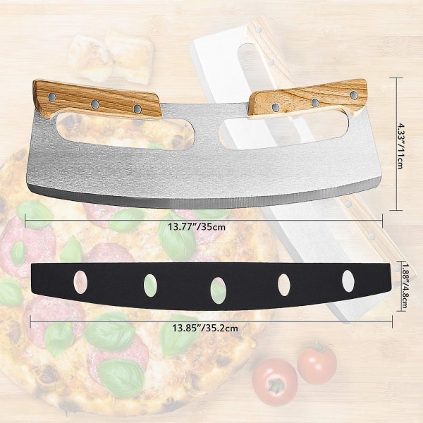 1Pack Pizza Cutter, 35cm Stainless Steel Wood Handle Pizza Cutter, Professional Solid Wood Handle Pizza Cutter