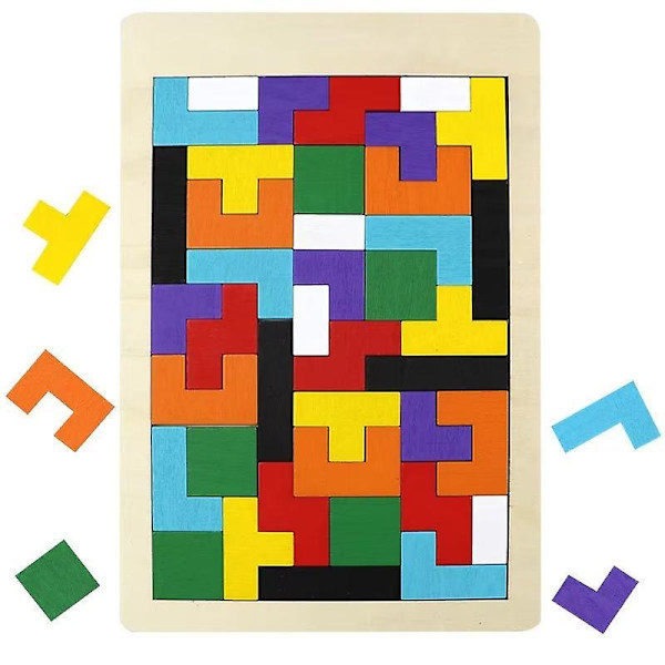 Träpussel 40 st Tangram Pussel Leksak Hjärngympa För Barn Träpussel Box Hjärnspel Byggstenar Intelligens Pedagogisk Present Till Småbarn