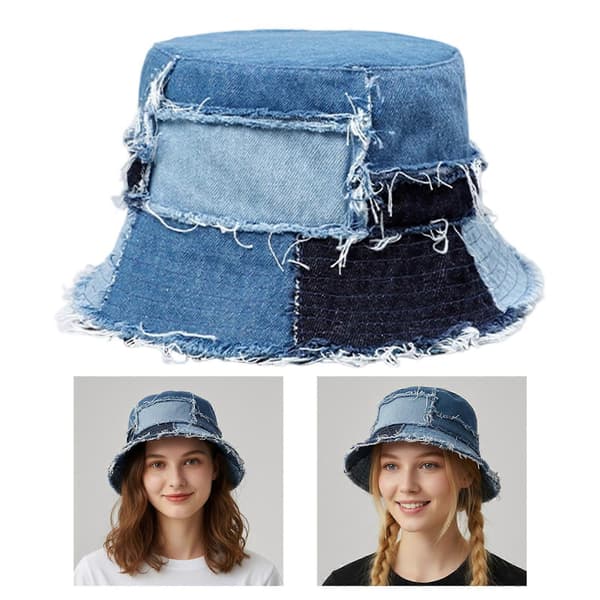 Denim Bucket Hat Patchwork Kompakt Foldbar Hovedbeklædning Til Sommer Eventyr Voksne