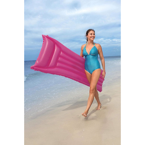 Oppustelig flydemadras til voksne, 183 x 69 cm, 3 farver (grøn, blå, pink)