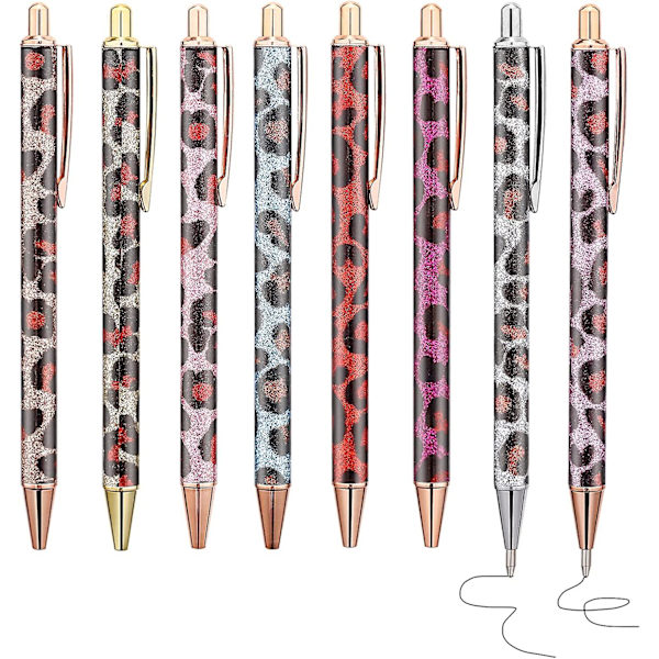 8 stycken leopardmönstrade kulspetspennor, Crday Medium Point 1,0 mm svarta bläckpennor