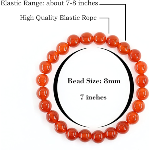 Krystal Armbånd, 8mm Naturlige Ædelstensperler Armbånd, Helbredende Krystal Armbånd til Kvinder Mænd Red agate