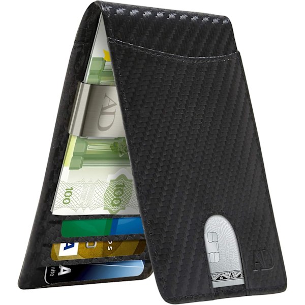 Kolfiber Läder Plånbok för Män - Slank Pengaklipp Bifold Plånböcker för Män RFID Framficka Tunn Kreditkortshållare Black Carbon Fiber