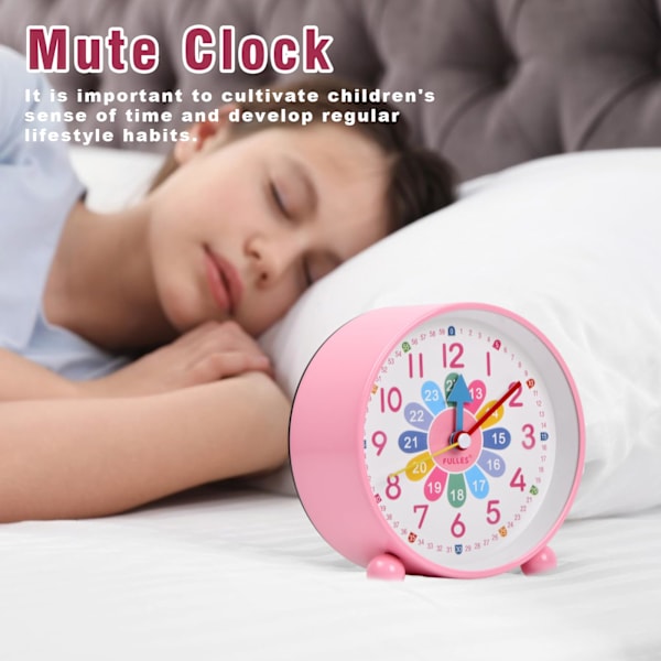 Barnalarmklocka, Tyst Analog Kvarts Klocka med Snooze och Ljus, Sängbordsklocka för Barn, Lära sig Läsa, för Pojkar och Flickor pink