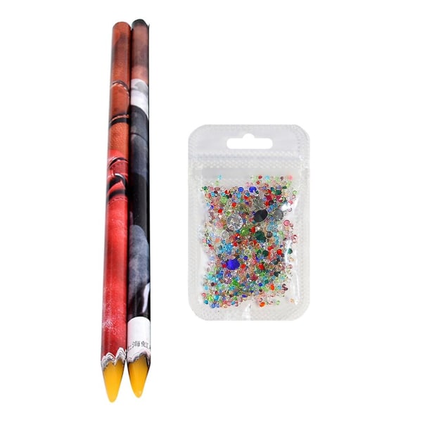 Nail Art Picker Resin blyant med fargerike rhinestones perle prikkede plukke opp verktøy